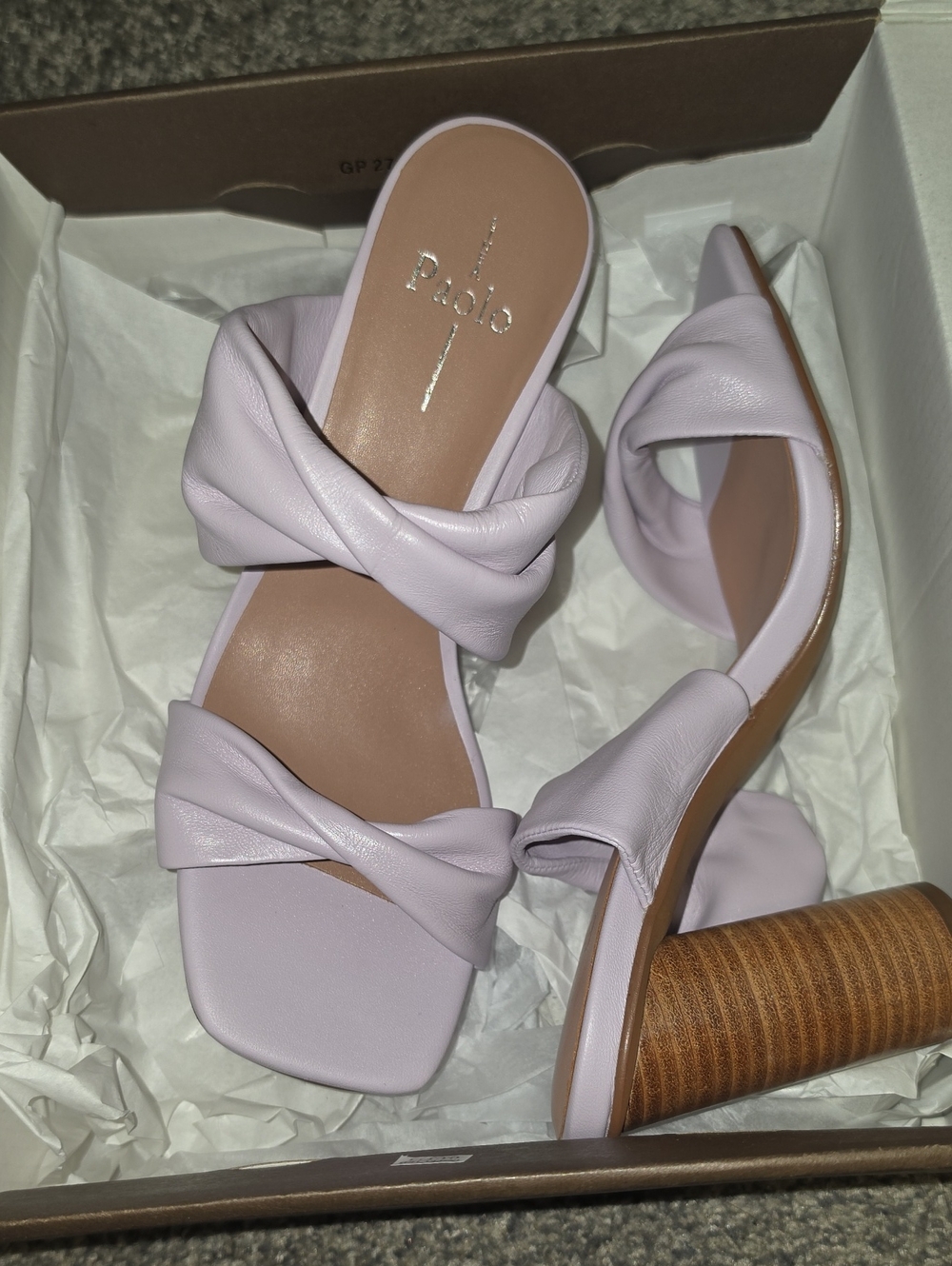 Paolo Lavender Knot-Front Block Heel Mules